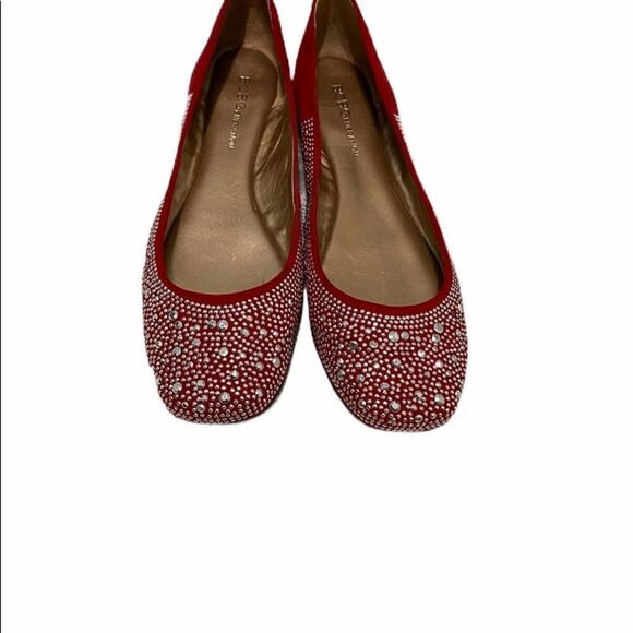 BCBGeneration Alexy Rhinestone Embellished Square Toe Flats Red Silver 6.5 - Picture 2 of 5